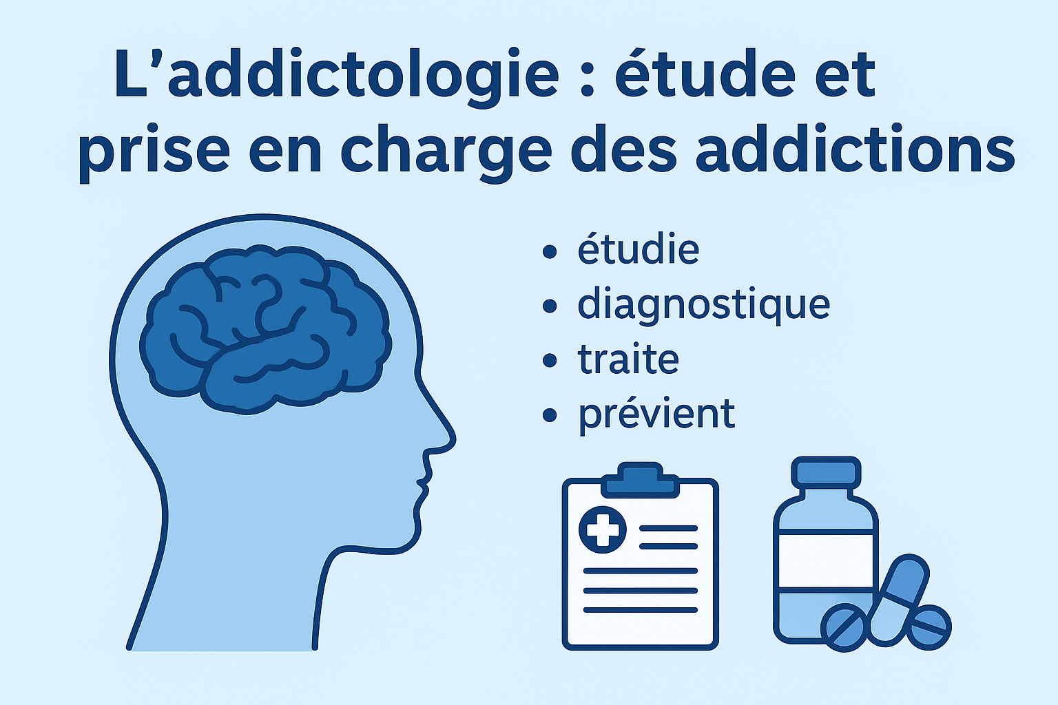 L'addictologie : étude et prise en charge des addictions — étudie, diagnostique, traite, prévient