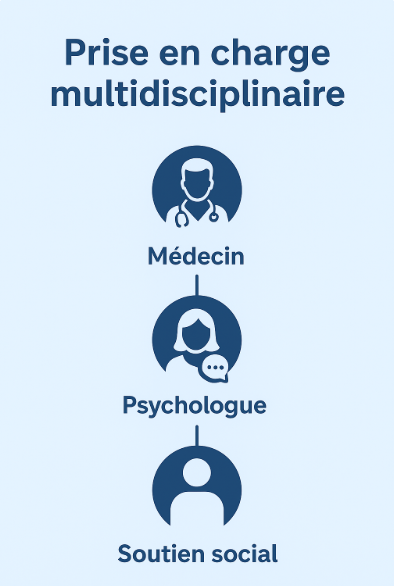 Prise en charge multidisciplinaire de l'addiction : médecin, psychologue, soutien social